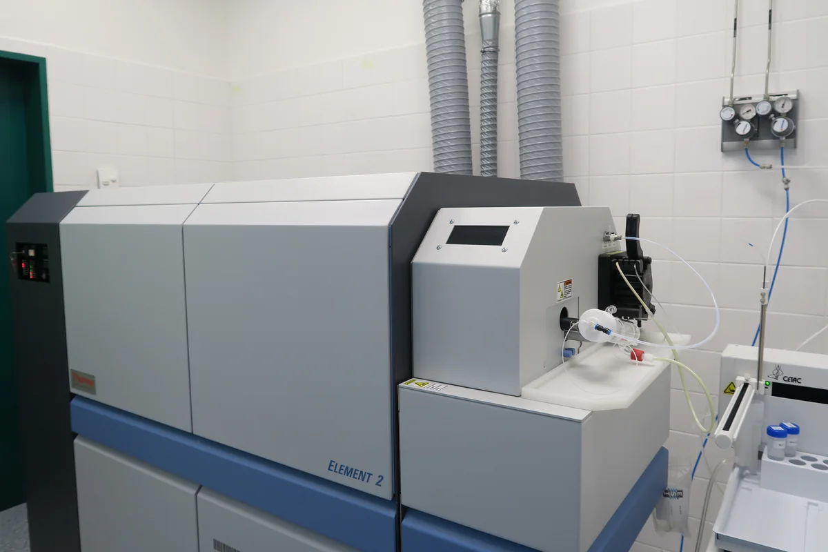 High-resolution inductively coupled plasma mass spectrometer installed in a laboratory